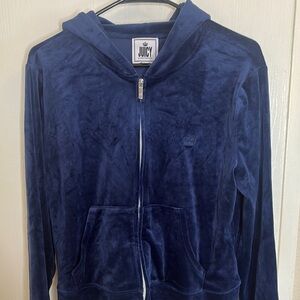 Juicy Couture Navy Velour Zip-Up Hoodie Atlantis size Large
